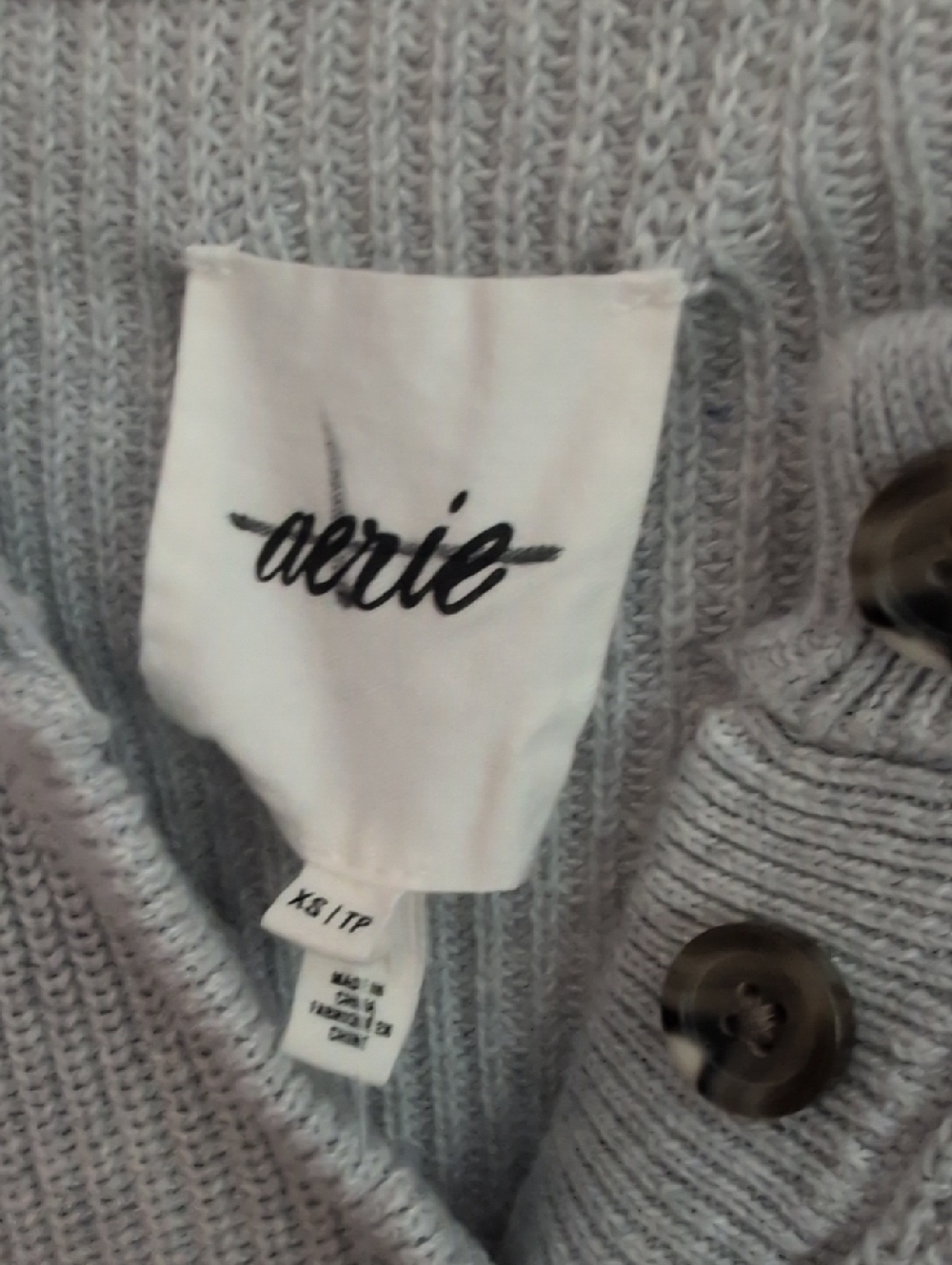 Aerie Gray 100% Cotton Henley Sweater - Picture 2 of 8